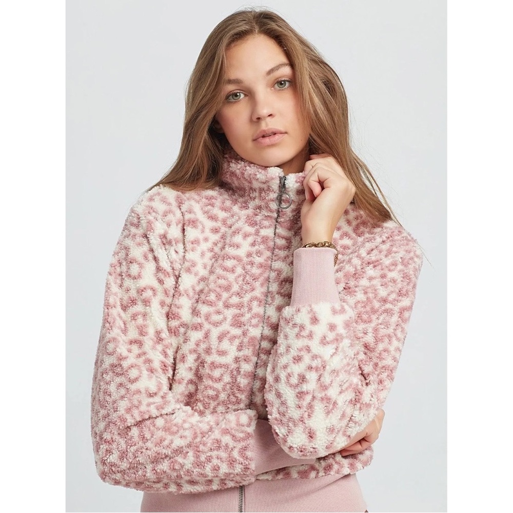 L*Space Kat Power Sherpa Jacket Pink Animal Print Size Medium